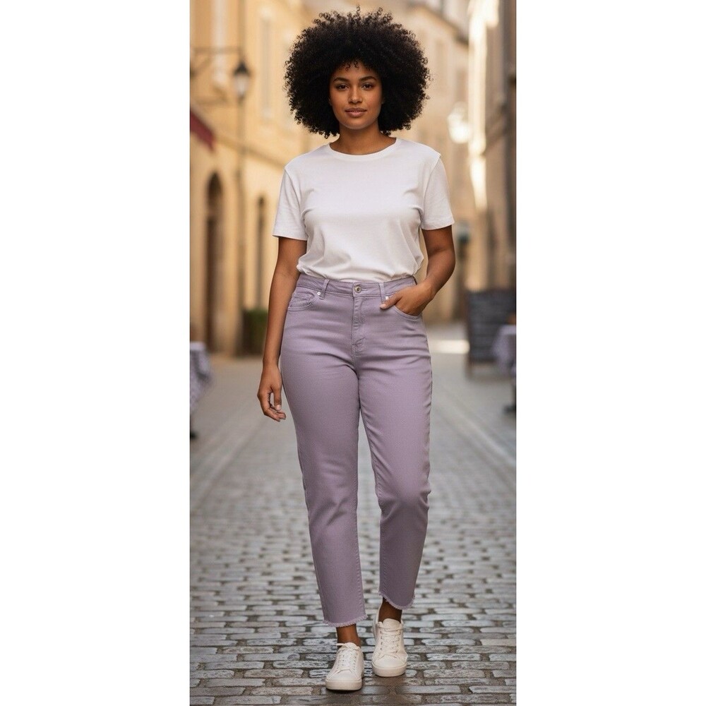 Just USA Women's Purple High Rise Stretch Straight Leg Raw Hem Pants Size 30
